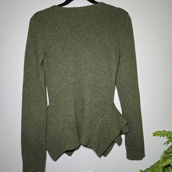 BCBGMAXAZRIA Olive Green Peplum Wool Cotton Cashmere Blend Sweater~ Medium - Picture 3 of 5